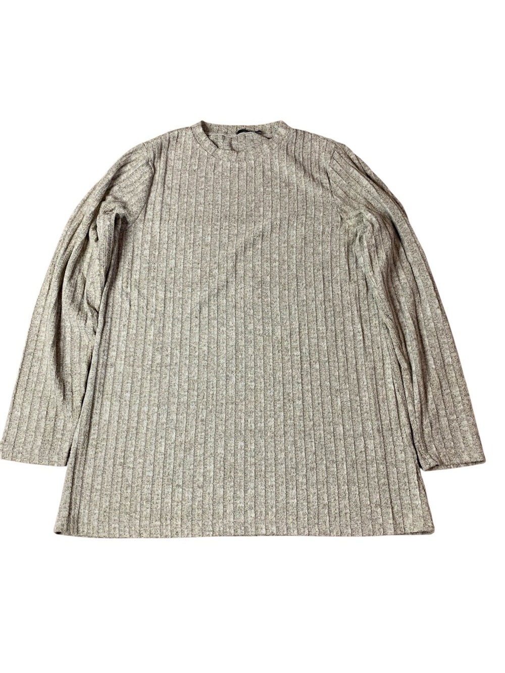 FAMULILY Ribbed Long Sleeve Top – Beige/Taupe, Size Large